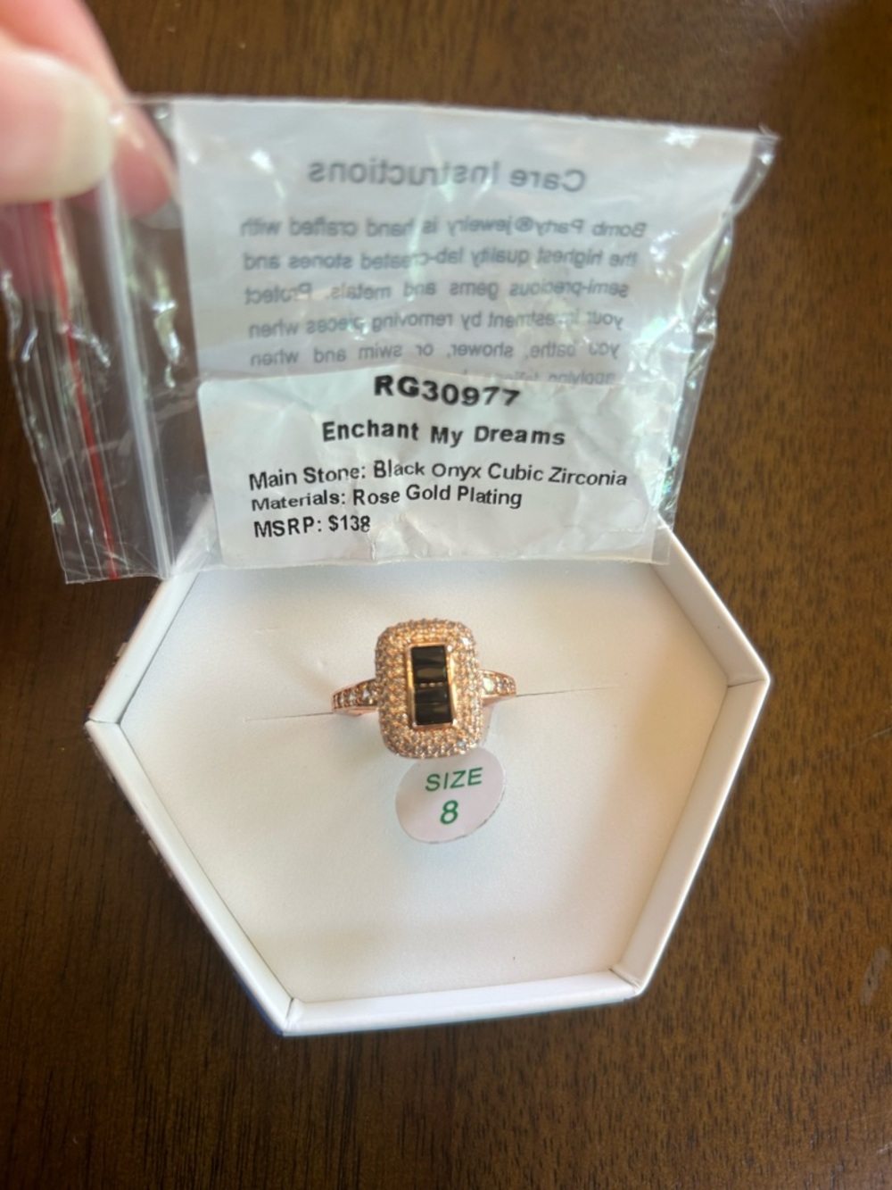 Bomb Party OG Ring Black Onyx Rose Gold Pave Oval Ring - Size 8